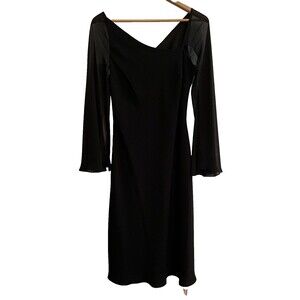 S.L. Fashions Womens Black Size 10 Sheer Long Slit Sleeves- Assymetric Neck Line